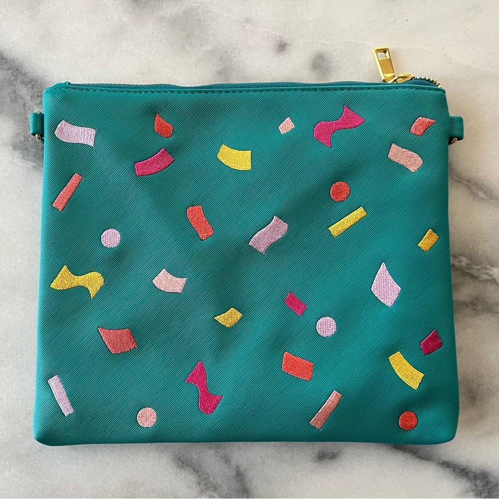 NWT Can’t Clutch This Teal Confetti Clutch